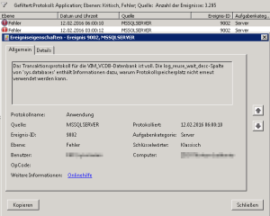 Fehler 9002 Anwendungslog
